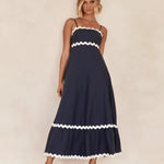 Modinzi Maxi dress Navy / 8 (S) Women's Ruffle Trim Maxi Dress – Tiered Spaghetti Strap Sundress