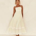 Modinzi Maxi dress white / 8 (S) Women's Ruffle Trim Maxi Dress – Tiered Spaghetti Strap Sundress