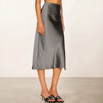 Modinzi skirt Charcoal grey / 3XL Women’s Satin A-Line Midi Skirt – High Waist Slip Skirt