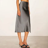 Modinzi skirt Charcoal grey / 3XL Women’s Satin A-Line Midi Skirt – High Waist Slip Skirt