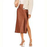 Modinzi skirt Copper brown / 3XL Women’s Satin A-Line Midi Skirt – High Waist Slip Skirt