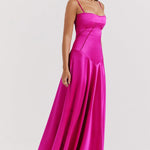 Modinzi Maxi dress Women’s Satin Maxi Dress – Spaghetti Strap Backless Evening Gown