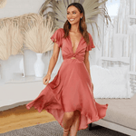 Modinzi Midi dress Terracotta / 8 (S) Women’s Satin Tie-Front Midi Dress – Flutter Sleeve Wrap Silhouette