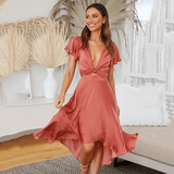 Modinzi Midi dress Terracotta / 8 (S) Women’s Satin Tie-Front Midi Dress – Flutter Sleeve Wrap Silhouette