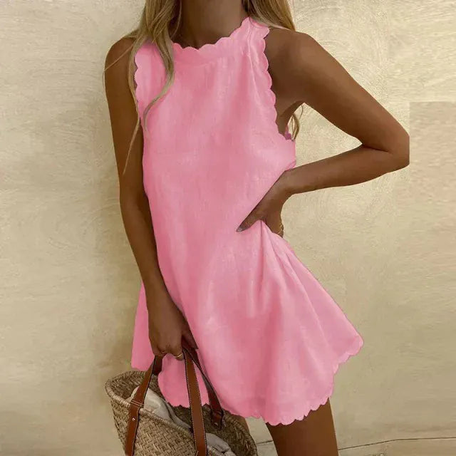 Modinzi Mini Dress Pink / 8 (S) Women’s Scallop Edge Mini Dress – Sleeveless A-Line Summer Dress
