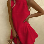 Modinzi Mini Dress Red / 8 (S) Women’s Scallop Edge Mini Dress – Sleeveless A-Line Summer Dress