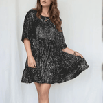 Modinzi Mini Dress black / 8 (S) Women’s Sequin Babydoll Mini Dress – Sparkly A-Line Party Dress with Half Sleeves