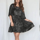 Modinzi Mini Dress black / 8 (S) Women’s Sequin Babydoll Mini Dress – Sparkly A-Line Party Dress with Half Sleeves