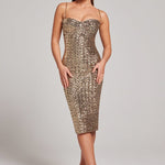 Modinzi Midi dress Gold / 8 (S) Women’s Sequin Bodycon Midi Dress – Chain Strap Detail
