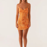 Modinzi Mini Dress Orange / 8 (S) Women’s Sequin Cami Mini Dress – Strappy Backless Party Dress