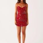 Modinzi Mini Dress Red / 8 (S) Women’s Sequin Cami Mini Dress – Strappy Backless Party Dress