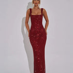 Modinzi Maxi dress dark pink / 8 (S) Women’s Sequin Evening Gown – Sleeveless Backless Floor-Length Dress