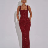 Modinzi Maxi dress dark pink / 8 (S) Women’s Sequin Evening Gown – Sleeveless Backless Floor-Length Dress