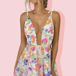 Modinzi Mini Dress White Midi / 8 (S) Women’s Sequin Mini Dress – Plunge V-Neck Backless Party Dress