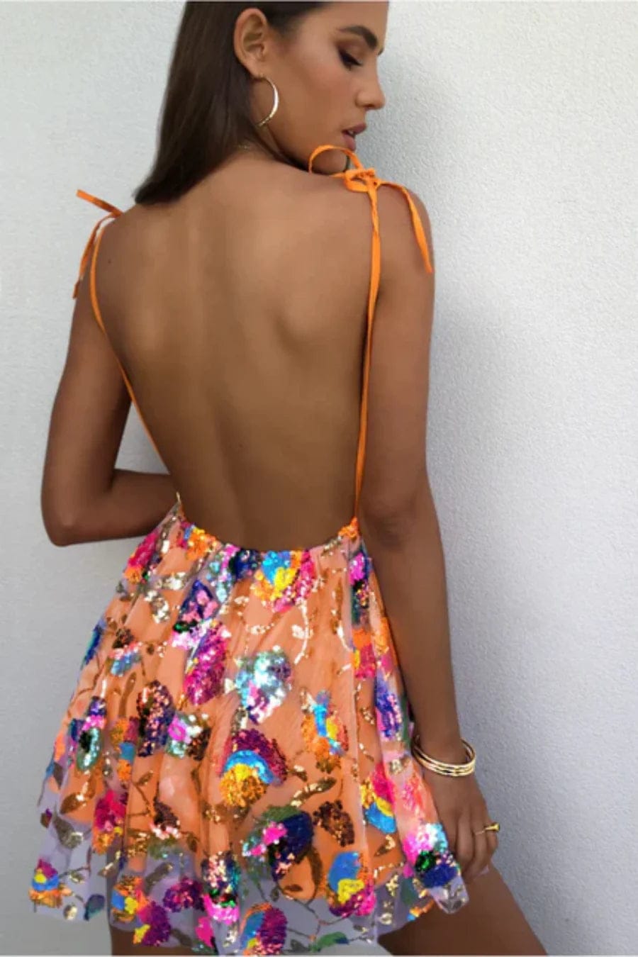 Modinzi Mini Dress Women’s Sequin Mini Dress – Plunge V-Neck Backless Party Dress