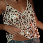 Modinzi tops Women’s Sequin Sheer V-Neck Cami Top – Party & Evening Wear