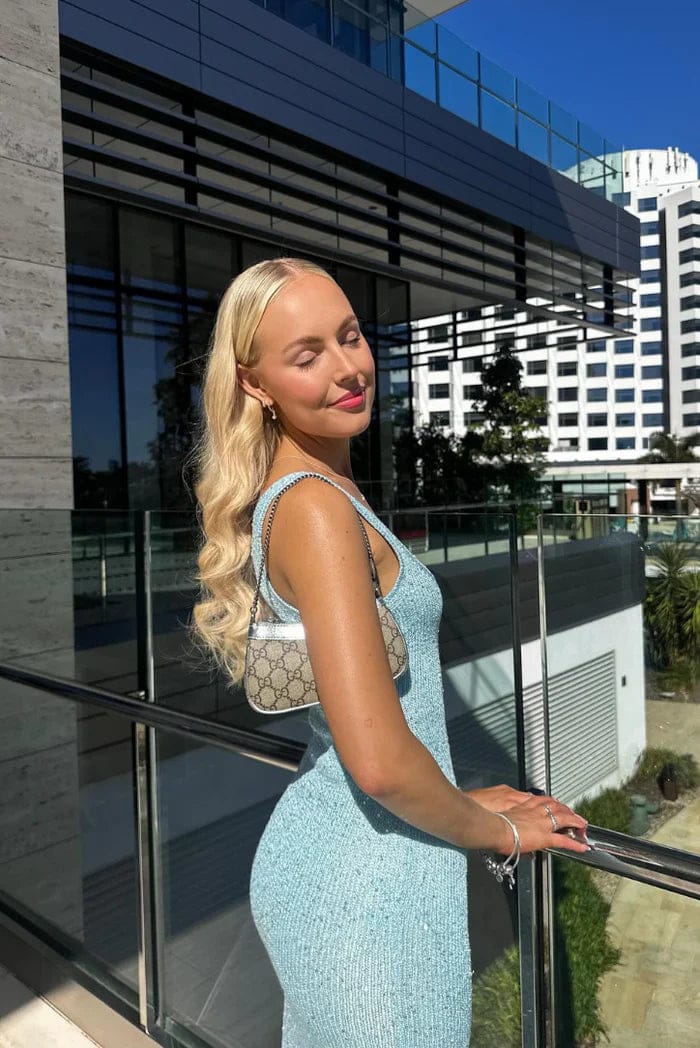 Modinzi Maxi dress Women’s Shimmer Bodycon Maxi Dress – Elegant Scoop Neck Gown