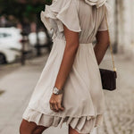 Modinzi Mini Dress Women’s Short Ruffle Dress – V-Neck Pleated Layered Mini Dress