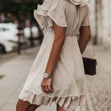 Modinzi Mini Dress Women’s Short Ruffle Dress – V-Neck Pleated Layered Mini Dress