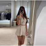 Modinzi jumpsuit Beige / 8 (S) Women’s Sleeveless Blazer Romper – Elegant Tailored Belted Jumpsuit