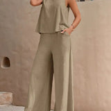 Modinzi Sets Light Olive Green / 6 (XS) Women’s Sleeveless Wide-Leg Two-Piece Set – Relaxed Summer Outfit