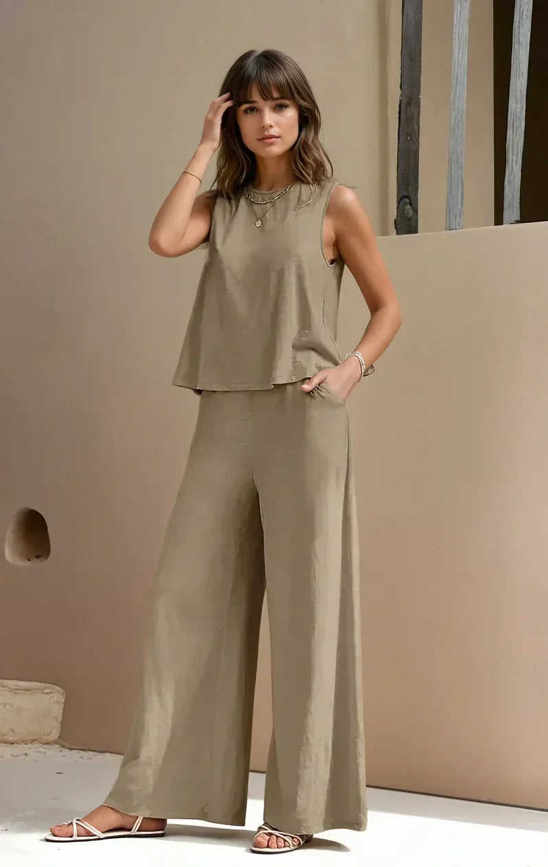 Modinzi Sets Women’s Sleeveless Wide-Leg Two-Piece Set – Relaxed Summer Outfit