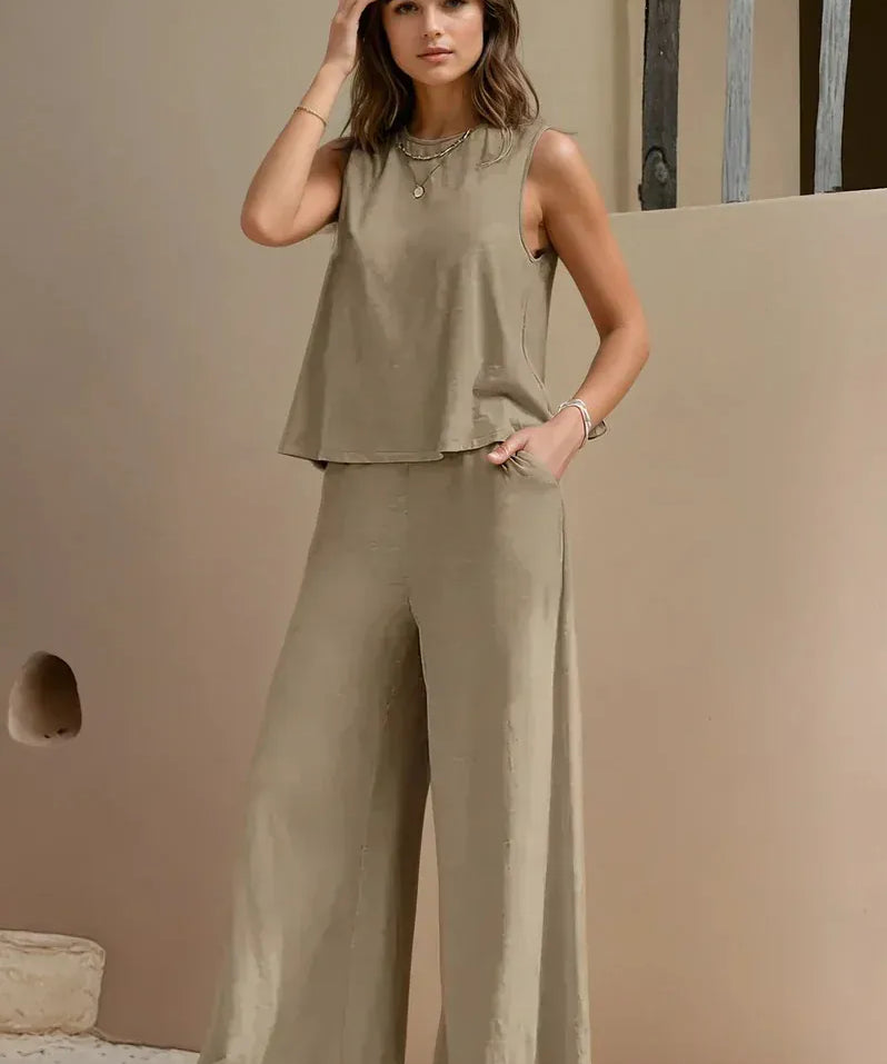 Modinzi Sets Women’s Sleeveless Wide-Leg Two-Piece Set – Relaxed Summer Outfit