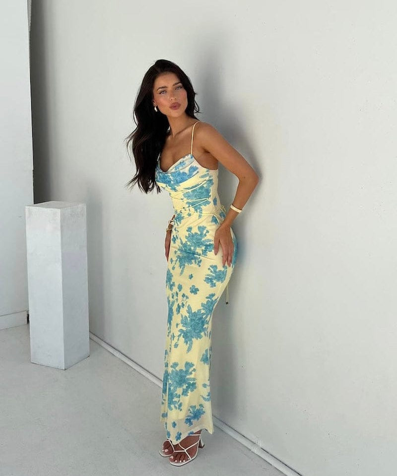 Modinzi Maxi dress floral / 8 (S) Women’s Spaghetti Strap Floral Maxi Dress – Sleeveless Bodycon Summer Dress