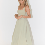 Modinzi Maxi dress Sage Green / 8 (S) Women’s Square Neck A-Line Midi Dress – Timeless Tailored Silhouette