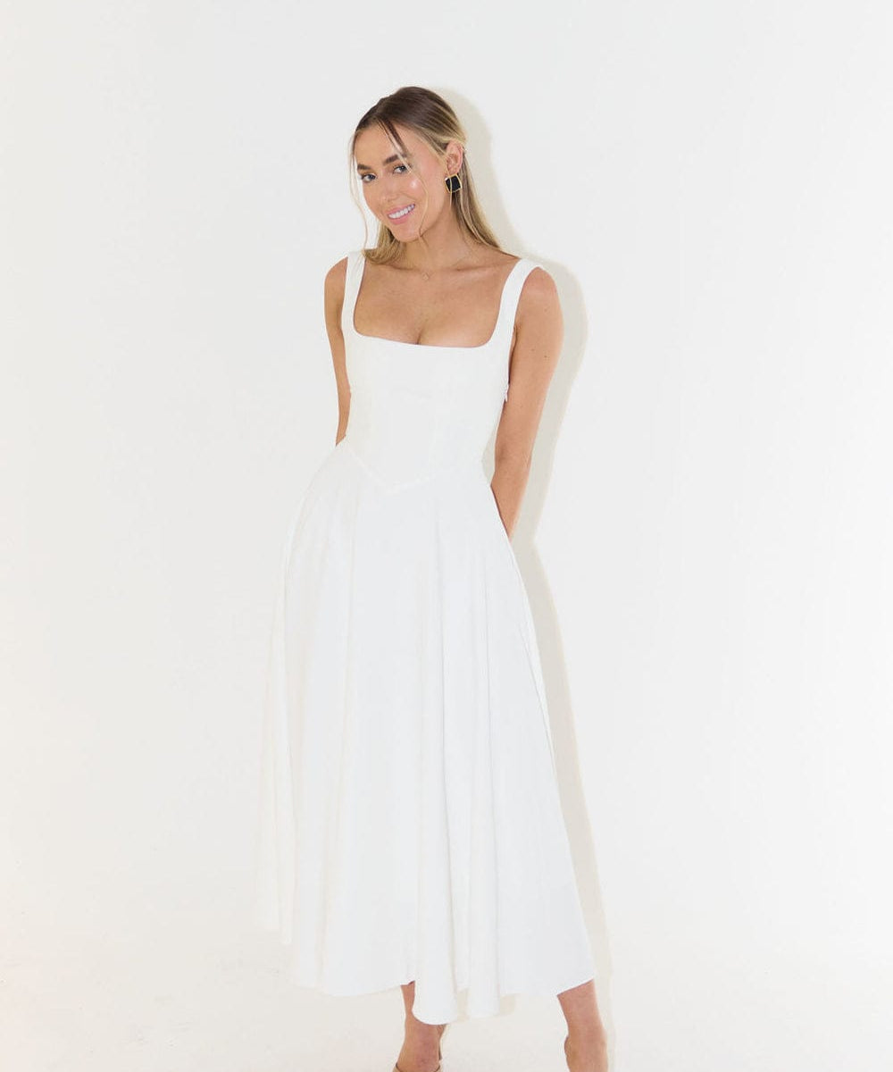 Modinzi Maxi dress Women’s Square Neck A-Line Midi Dress – Timeless Tailored Silhouette