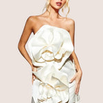 Modinzi Mini Dress Ivory / 8 (S) Women’s Strapless 3D Floral Mini Dress – Elegant Satin Corset Party Dress