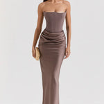 Modinzi Maxi dress Brown / 6 (XS) Women’s Strapless Corset Maxi Dress – Elegant Draped Evening Gown