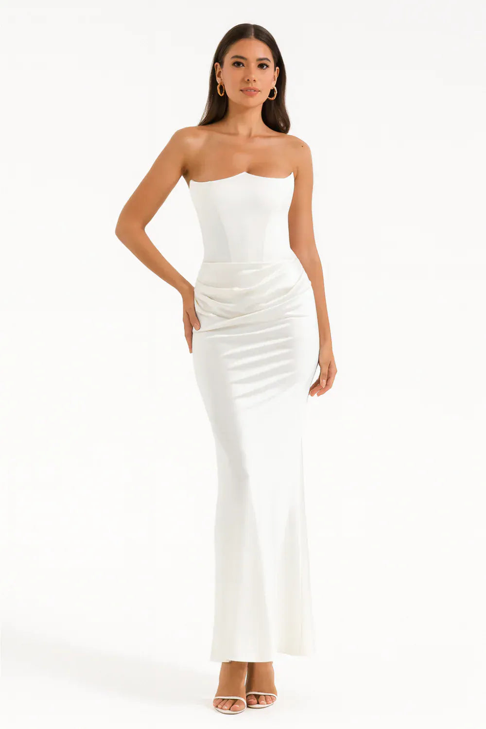 Modinzi Maxi dress White / 6 (XS) Women’s Strapless Corset Maxi Dress – Elegant Draped Evening Gown
