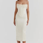 Modinzi Midi dress Women’s Strapless Corset Midi Dress – Pearl Beaded Bustier Evening Gown