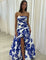Modinzi Maxi dress Blue / 8 (S) Women’s Strapless Floral Maxi Dress – Ruched Bodice Split Gown