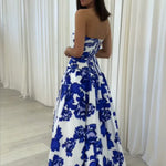 Modinzi Maxi dress Women’s Strapless Floral Maxi Dress – Ruched Bodice Split Gown