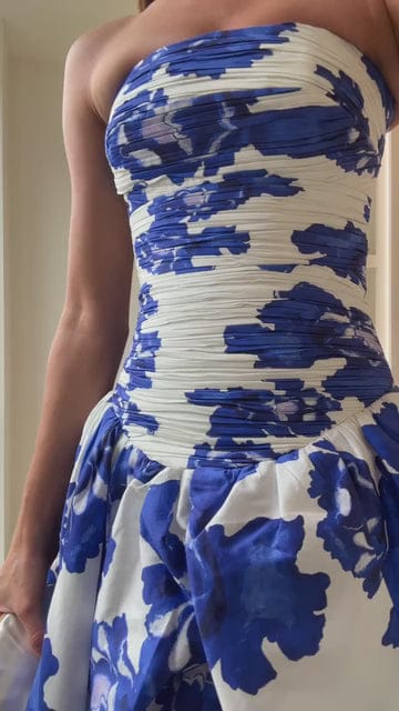 Modinzi Maxi dress Women’s Strapless Floral Maxi Dress – Ruched Bodice Split Gown