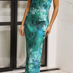 Modinzi Maxi dress Green / 8 (S) Women’s Strapless Floral Satin Midi Dress – Elegant Backless Summer Occasion Dress