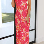 Modinzi Maxi dress Red / 8 (S) Women’s Strapless Floral Satin Midi Dress – Elegant Backless Summer Occasion Dress