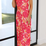 Modinzi Maxi dress Red / 8 (S) Women’s Strapless Floral Satin Midi Dress – Elegant Backless Summer Occasion Dress