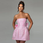 Modinzi Mini Dress Blush Pink / 6 (XS) Women’s Strapless Jacquard Mini Dress – Bow-Back Cocktail Dress