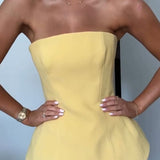 Modinzi Maxi dress Women’s Strapless Pleated Maxi Dress – Elegant Peplum Bodice