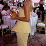 Modinzi Maxi dress Women’s Strapless Pleated Maxi Dress – Elegant Peplum Bodice