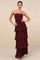 Modinzi Maxi dress Deep Wine / 8 (S) Women’s Strapless Pleated Tiered Maxi Dress – Formal Evening Gown
