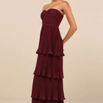 Modinzi Maxi dress Women’s Strapless Pleated Tiered Maxi Dress – Formal Evening Gown