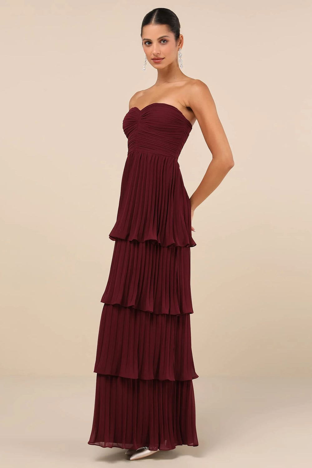 Modinzi Maxi dress Women’s Strapless Pleated Tiered Maxi Dress – Formal Evening Gown
