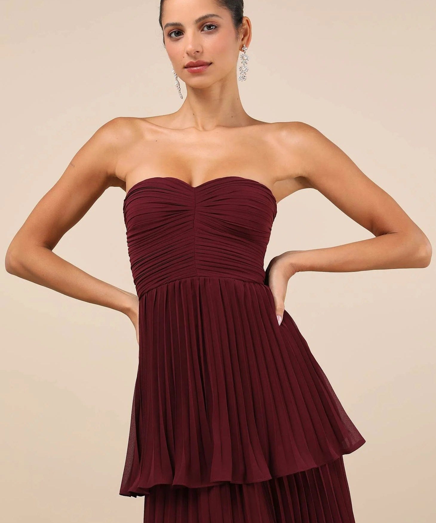 Modinzi Maxi dress Women’s Strapless Pleated Tiered Maxi Dress – Formal Evening Gown