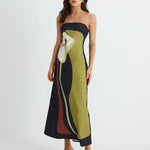 Modinzi Maxi dress Green / 8 (S) Women’s Strapless Summer Maxi Dress – Abstract Floral Print Black Green
