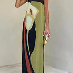 Modinzi Maxi dress Women’s Strapless Summer Maxi Dress – Abstract Floral Print Black Green