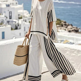 Modinzi Sets Striped / 8 (S) Women’s Striped Two-Piece Set – Relaxed Top & Wide-Leg Pants